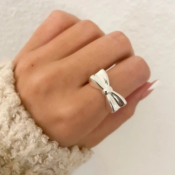 925 Sterling Silver Chunky Ring Bow Ring Statement Ring Silver Bow Ring - Picture 1 of 9